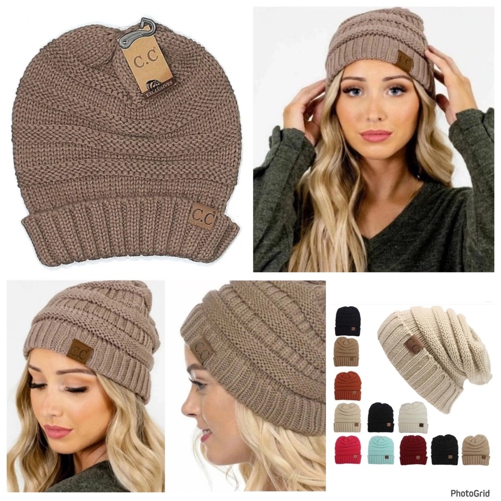 C. C taupe knit beanie cap NWT